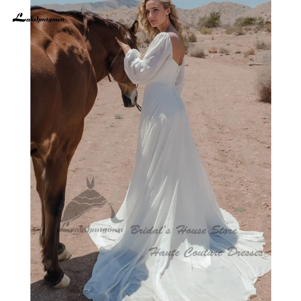 Lakshmigown Square Puffy Long Sleeve Chiffon Wedding Dresses 2025 Simple Off White Boho Beach Bridal Gowns Customized