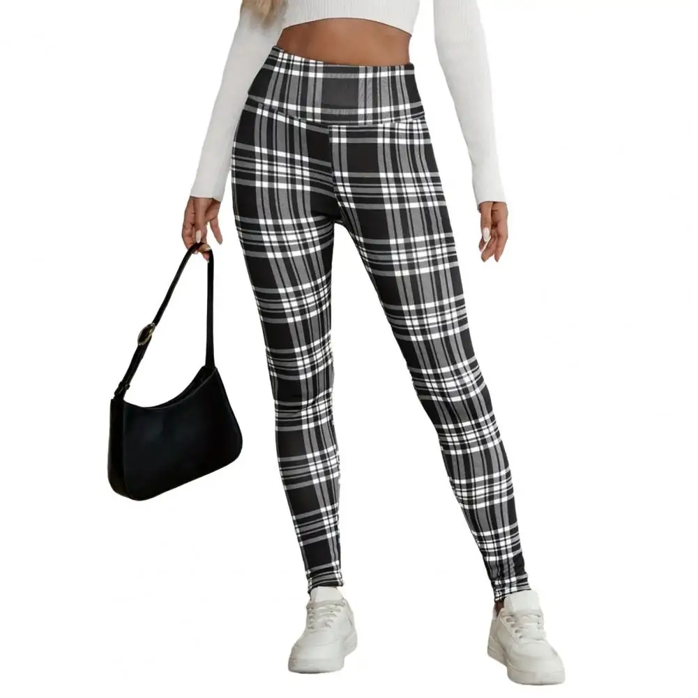 타이트한 탄력성 스포츠 피트니스 레깅스 여성 빈티지 체크무늬 포켓 포함 플리스 레깅스 두꺼운 가을 겨울 보온 바지