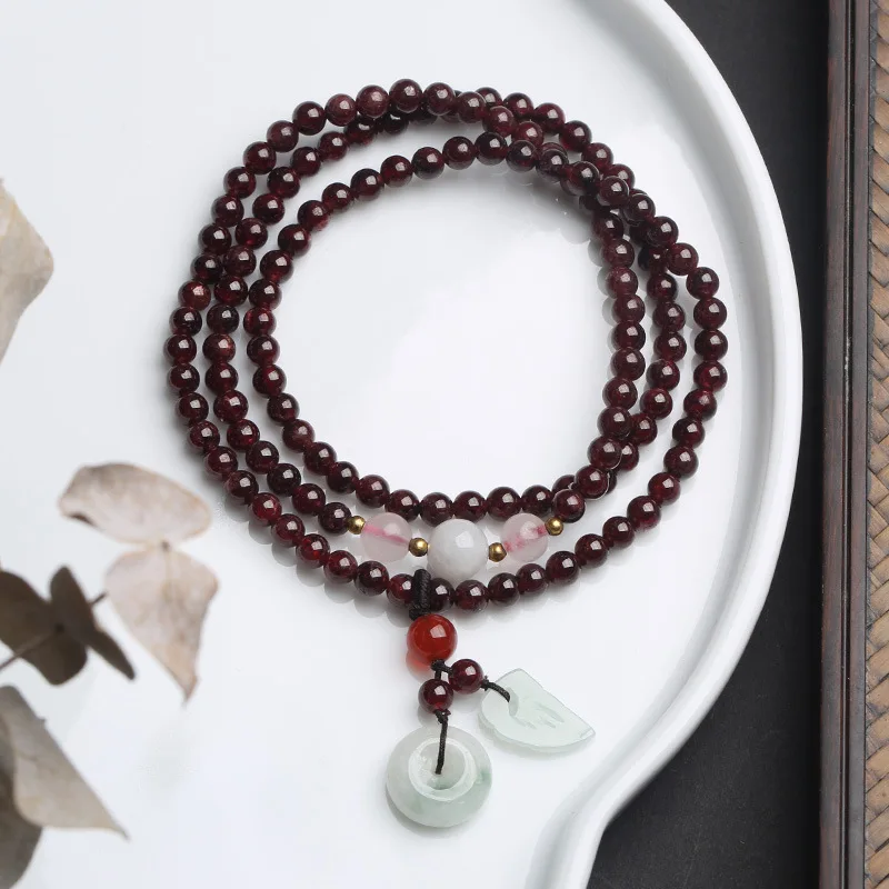 

Три круга граната с пряжкой мира нефритовый браслет ручной работы из бисера ручные украшения