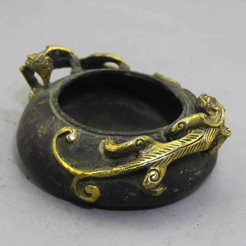 Antique Wholesale Bronze Crafts Brass Gecko Gilding Writing-Brush Washer Hand Pieces Decoration Daming Xuande Writing-Brush Wash