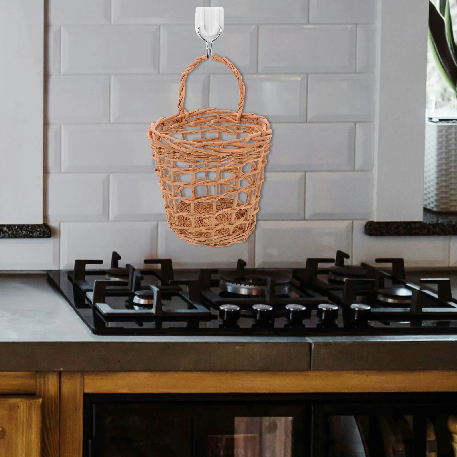 

Wall Mounted Woven Hanging Kitchen Basket Storage Organizer Garlic Ginger Holder Rustic Vegetable Container Decorative Basket