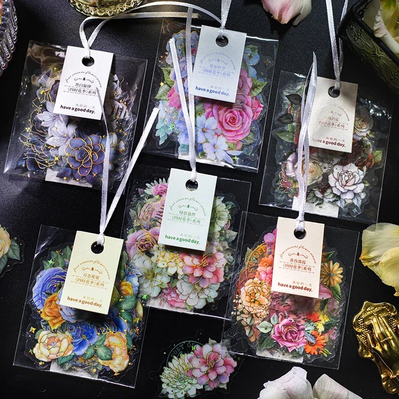 

20Pieces Day Stickers Seasonal Flowers Packing Sunset Flower Rose green Handbook Decorations DIY Scrapbook 90*77MM