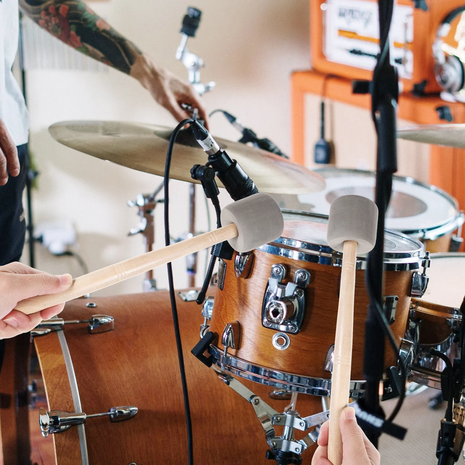 

2Pcs Drumstick for Bass Drum Wood Handle Foam Tip Drum Mallets Sticks Percussion Instrument Accessory Ideal for Practice and