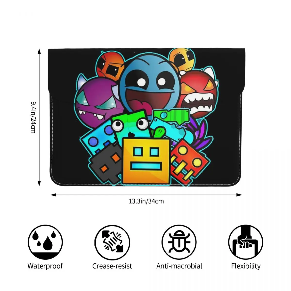 Geometry Dash Game Music Cute Geometric PU Leather Horizontal Laptop Sleeve Shockproof Soft Lining Notebook Case 13 Inch