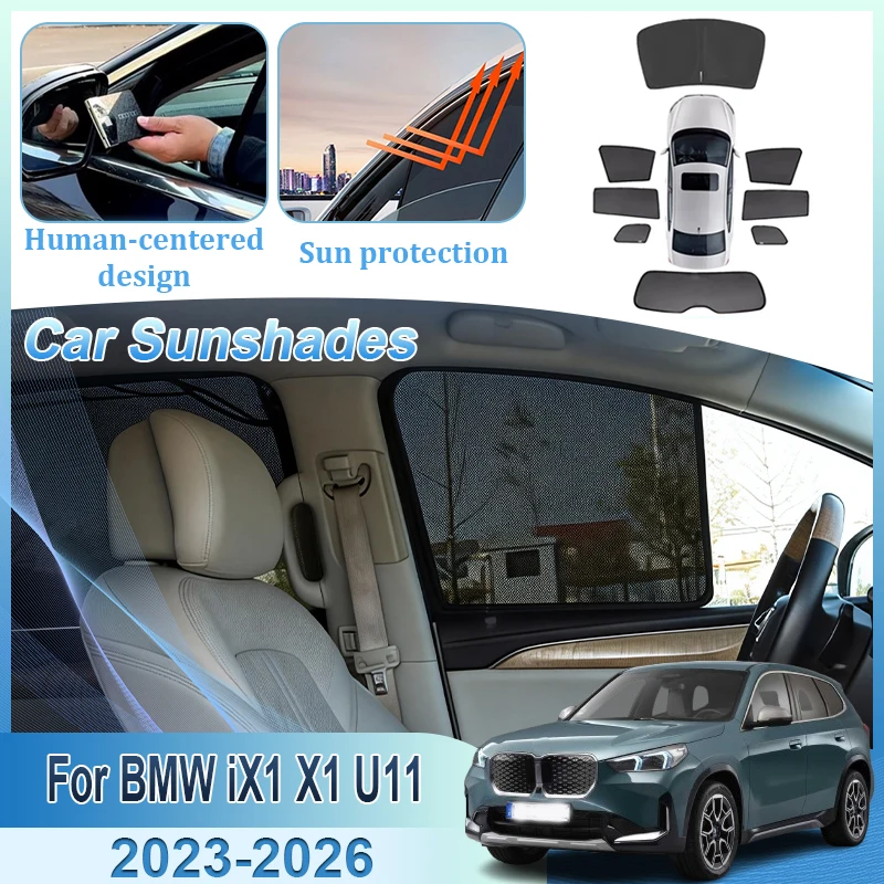 メッシュサンシェード-bmw-x1-u11-ix1-2023-2024-2025-2026-ウィンドウ磁気バイザー日焼け止めシェードカーテンカバー自動車アクセサリー