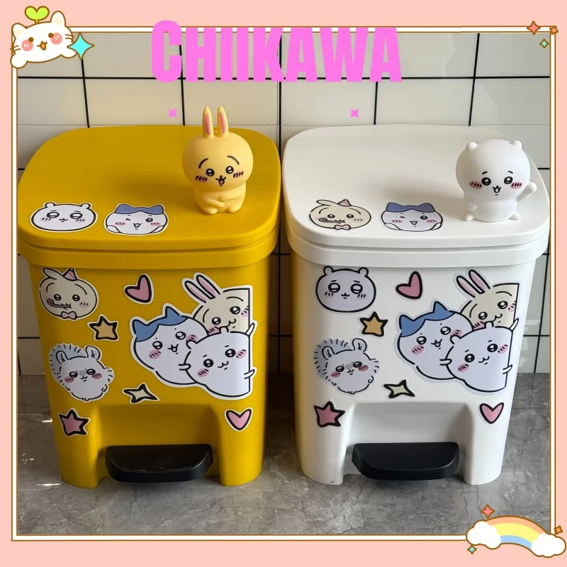 NEUER Chiikawa Mülleimer, Cartoon-Stil, niedlich, für Wohnzimmer, Schlafzimmer, Küche, hochwertiger, abgedeckter Papierkorb mit Fußpedal