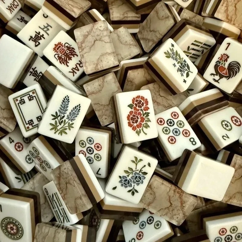Luxury Marble Pattern American Mahjong Game Set 160 4-Layer Acrylic Mahjong Tiles with 3-Dice 4 Rule Cards for Family Club Fun