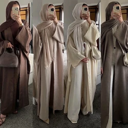 Abaya aperto modesto per Eid 2025 Abbigliamento islamico femminile Abito causale Dubai Abaya in lino tinta unita per donna Abaya Kimono Cardigan