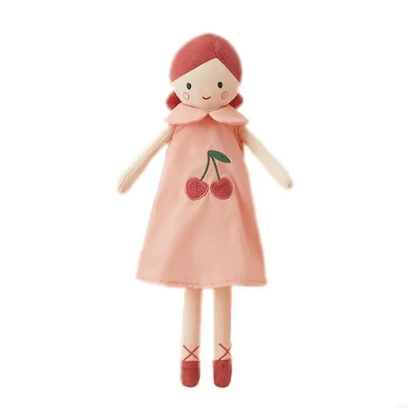 

C5AA Stuffed Cherry Print Skirt Girl Accompany Appease Toy for Kids