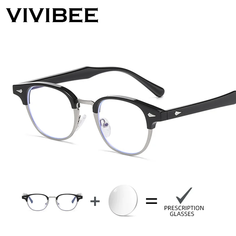

VIVIBEE индивидуальные очки по рецепту, мужские полурамные квадратные очки с защитой от синего света, маленькие классические очки для оптической близорукости