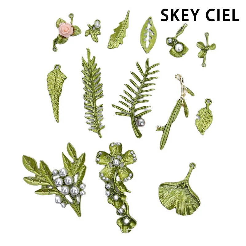 5/10Pc New Green Baked Enamel Leaves Flower Pendant Charms Metal Alloy Connector Accessories DIY Jewelry Making Component