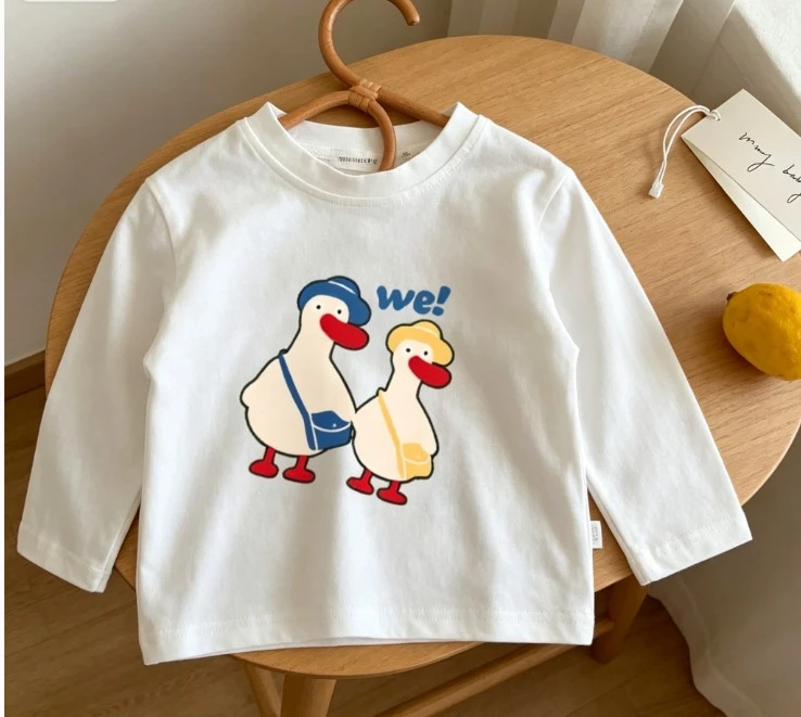 We Duck Print Kids Cotton Long Sleeve T Shirt Casual Top For Boys Girls Autumn Spring Comfort Children Tees Baby 9M-6T Clothing