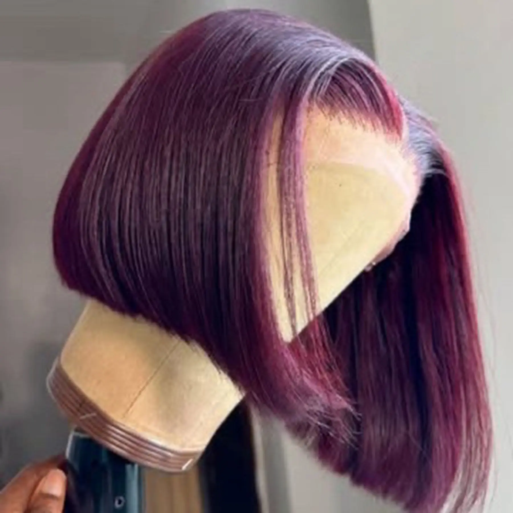 99J Red Burgundy Color Short Bob Straight Blunt Cut 13X4 Lace Front Synthetic Wigs For Women Preplucked With Baby Hair Cosplay