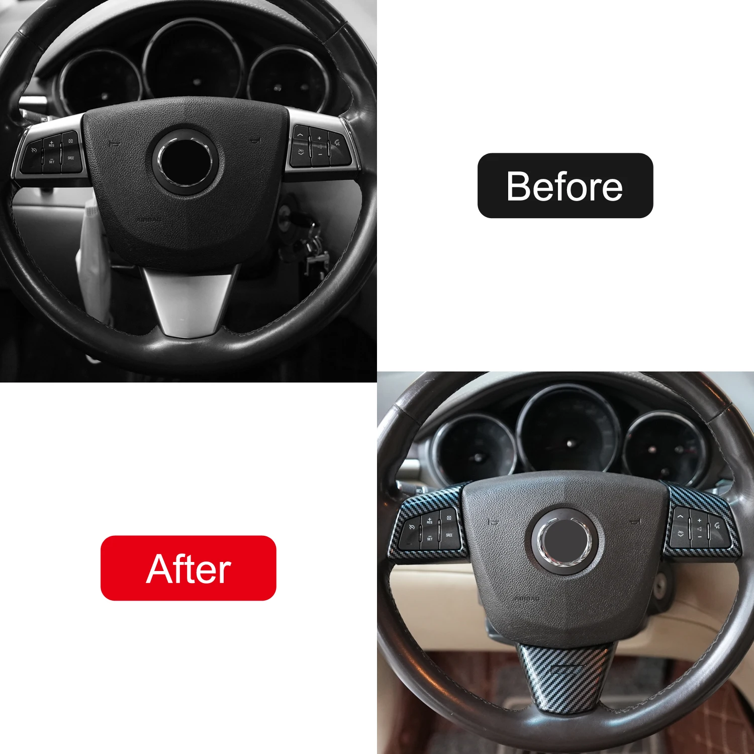 Accessori auto per Cadillac CTS 2008-2013 ABS in fibra di carbonio stampato interni decorazione del volante copertura Trim Sticker