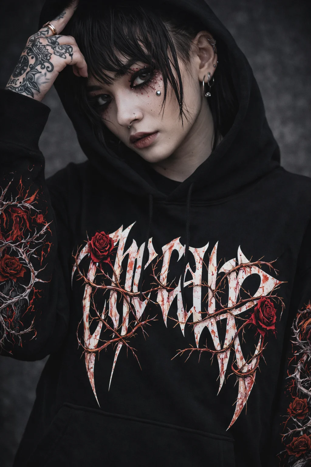Devil's Corner Girl Red Rose Moon Printed Long Sleeve Hoodie Hoodie Sportswear Gothic Dark Punk Metal Street Wear Men's Hoodie