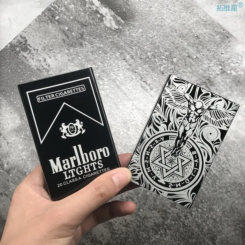 

Portable black cigarette box trend creative metal ultra-thin sliding cover cigarette box 20 pieces