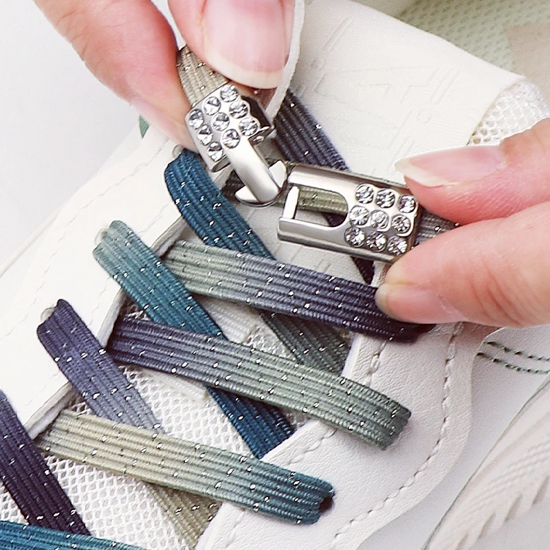 New Elastic Laces Sneakers No Tie Shoe Laces Diamond Lock Shoelaces Without Ties Colorful Glitter Flat Shoelace Shoe Accessories
