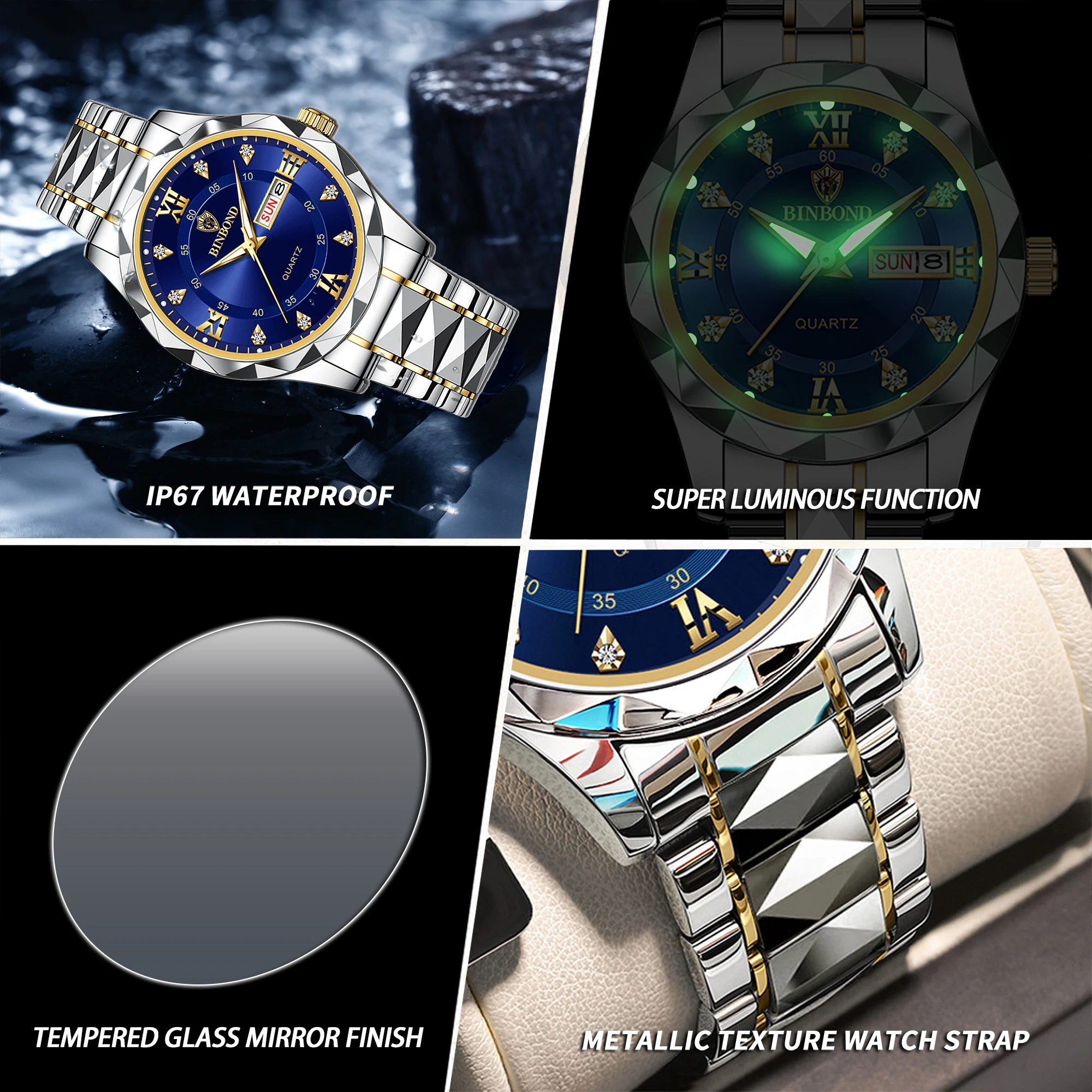 Men's Precise Auto Date Quartz Watch with Luminous Features