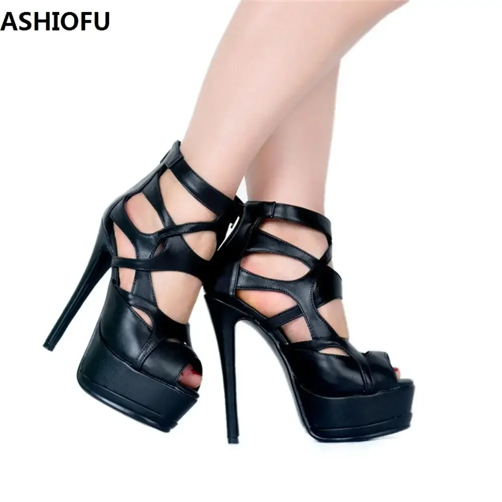 ASHIOFU Handmade New Ladies High Heel Sandals Real Photos Party Prom Platform Shoes Stiletto Fashion Evening Sandals Daily Shoes