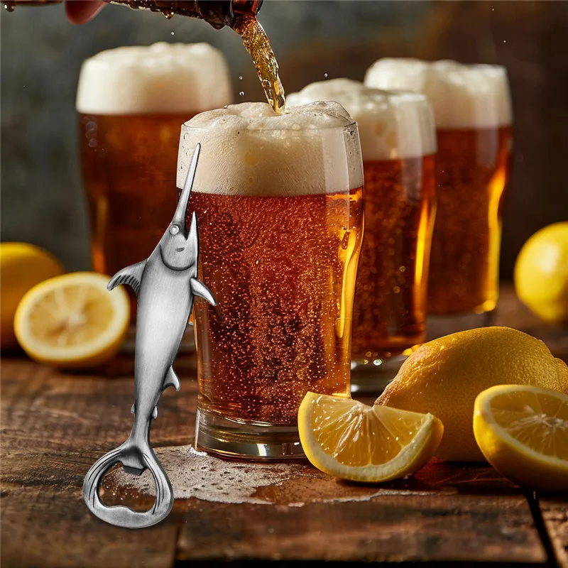 Portable Metal Beer Opener Fish Swordfish Shape Bottle Opener Kitchen Bar Accessory Wedding Party Present Set with Bag
