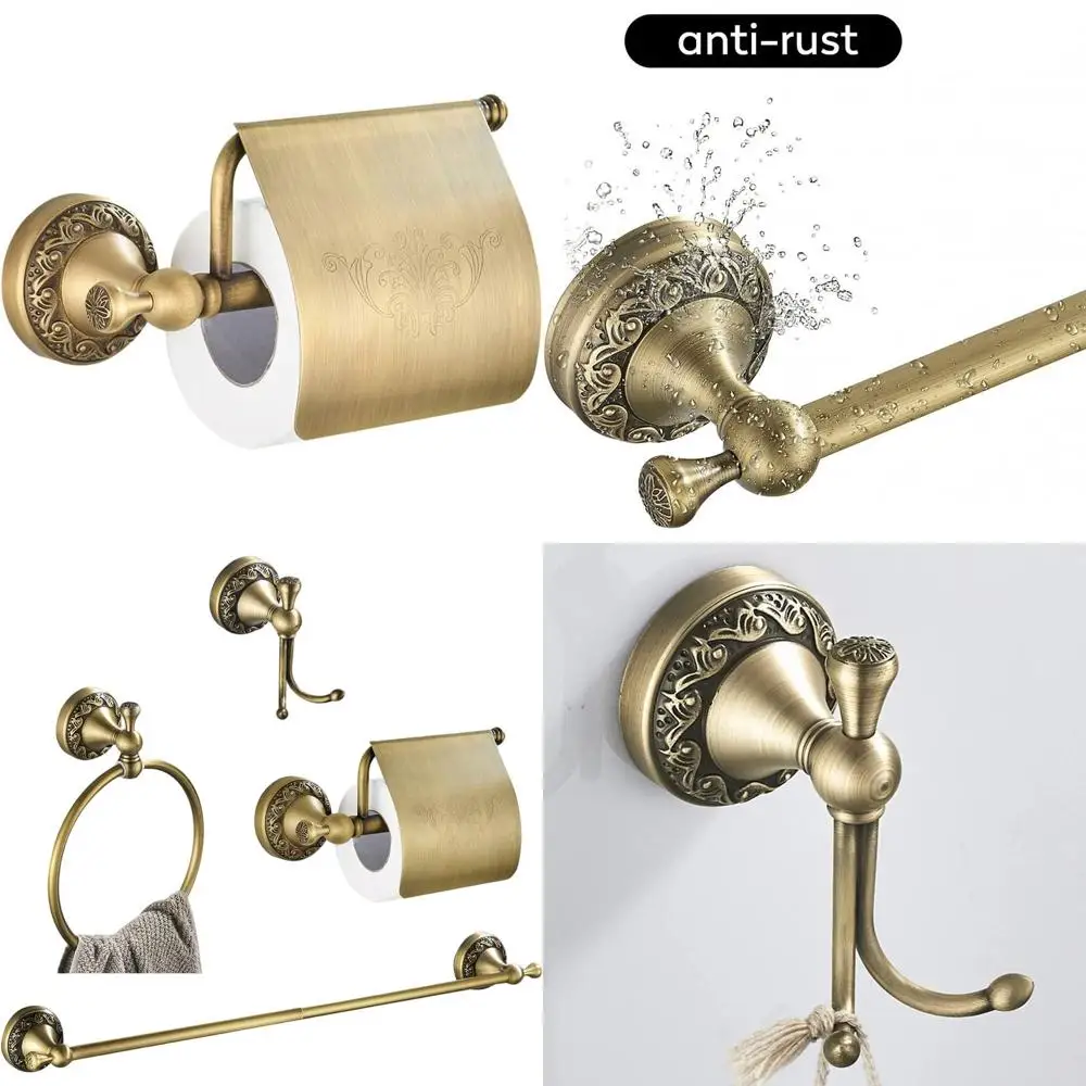

Vintage Brass Bathroom Accessories Set: 24 Towel Bar, Toilet Paper Holder, Towel Ring, Robe Hook