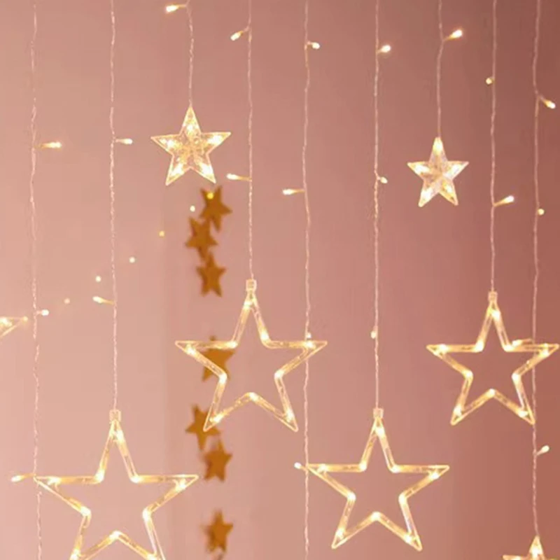 ขาย TOP Christmas Moon Star Window Fairy String Light USB และแบตเตอรี่ขับเคลื่อนไฟ String สําหรับห้องนอนหน้าต่างในร่ม