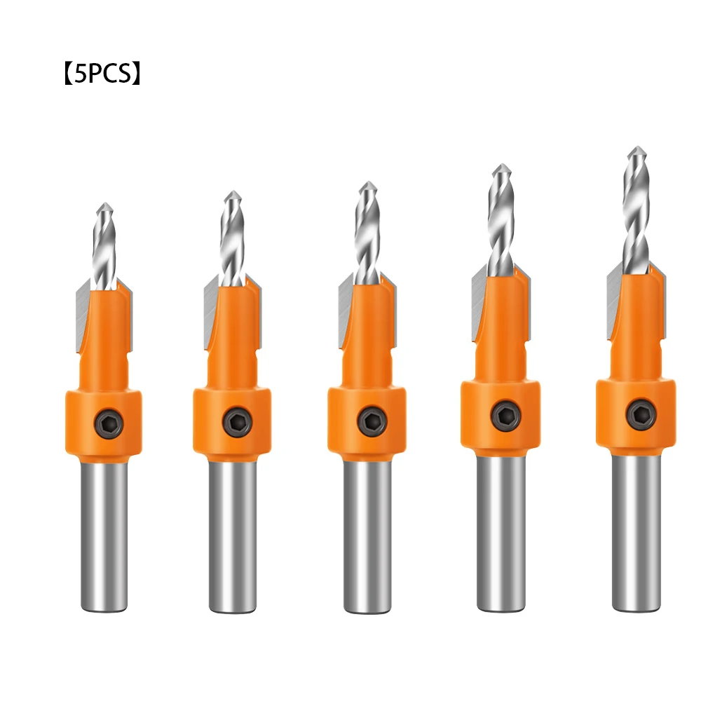 

5pcs Countersink Router Bit Set Woodworking Screw Extractor Step Drill Metal Taper Hole Drill for Wood, 10mm