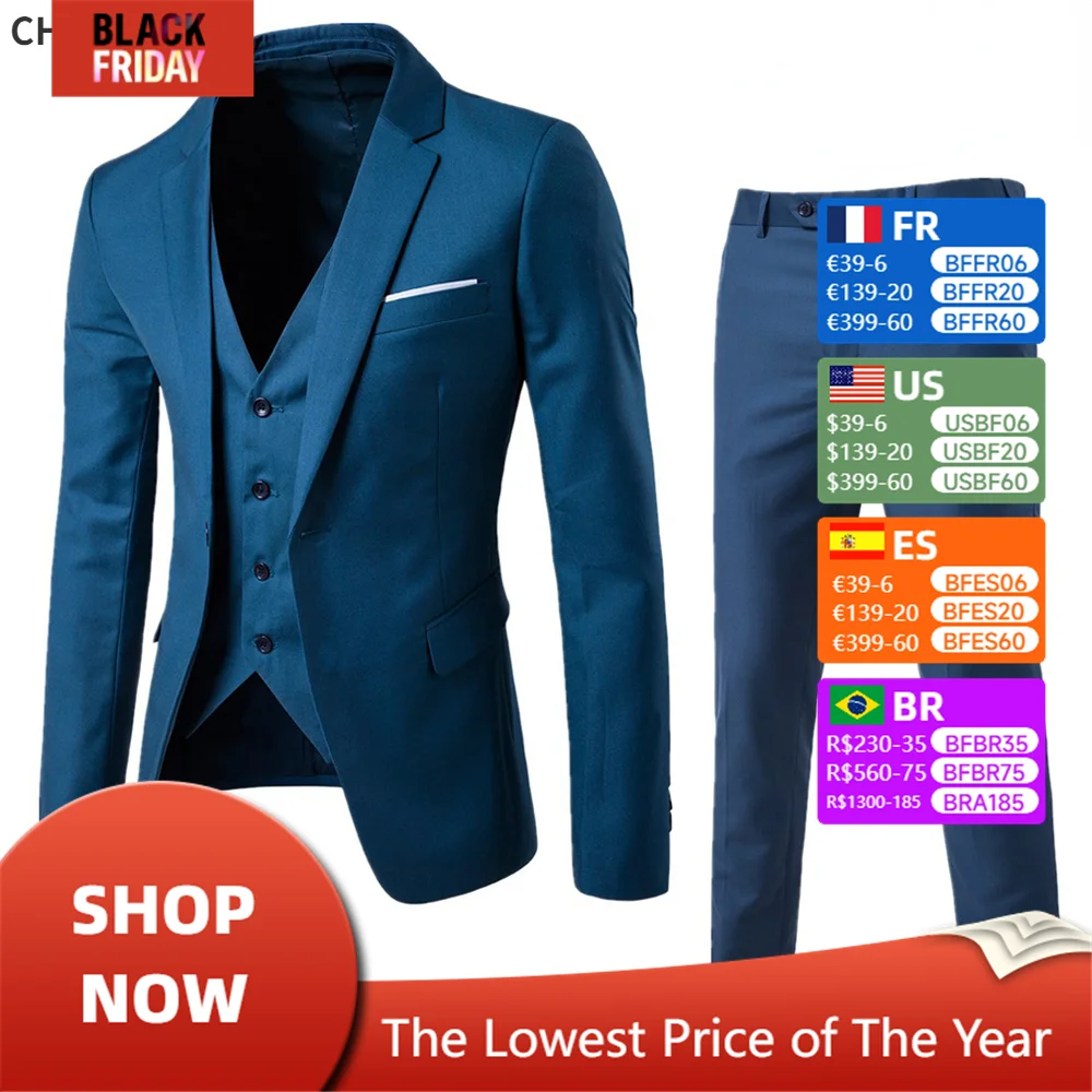 Wedding Suits For Men Blazers 3 Pieces Wedding Business 2 Sets Vest Pants Coats Formal Luxury Full Classic Jackets