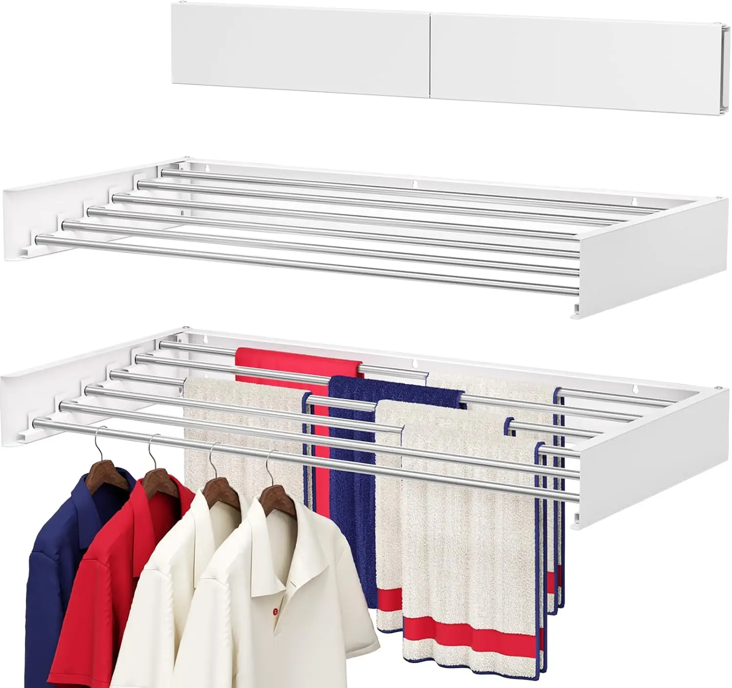 

Настенная складная сушилка для белья 40 дюймов с штангами из нержавеющей стали, выдвижная, экономит место, для использования в помещении и на улице