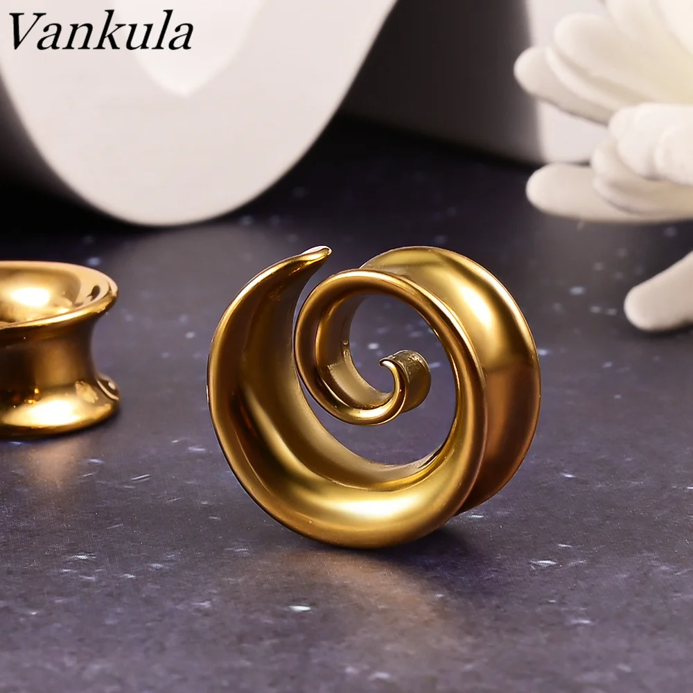 2PCS Round Spiral Saddle Plugs for Ear Tunnels