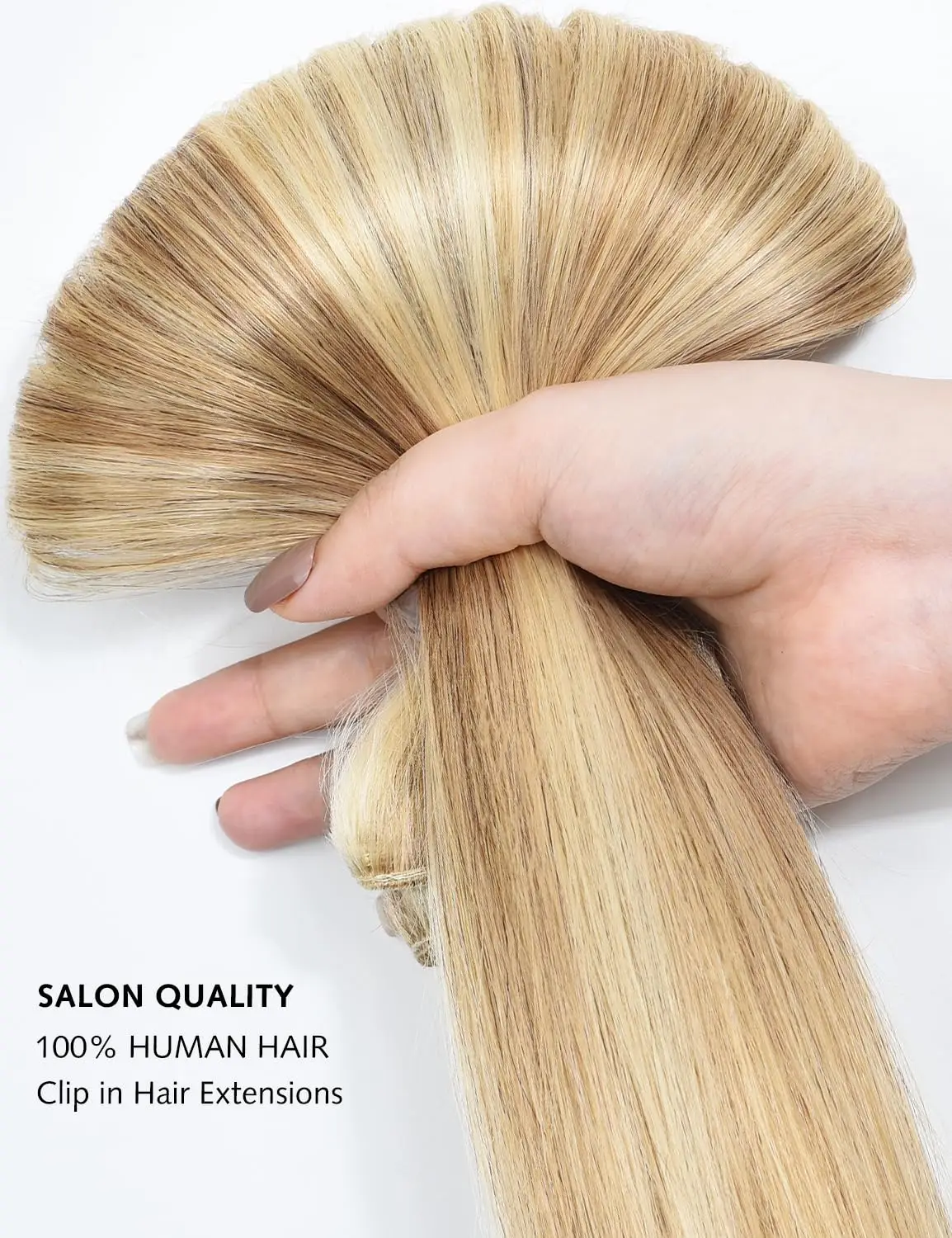 وصلات شعر بمشبك شعر بشري حقيقي أشقر لتبييض وصلات شعر أشقر بمشبك شعر بشري 12-24 بوصة شعر مستقيم