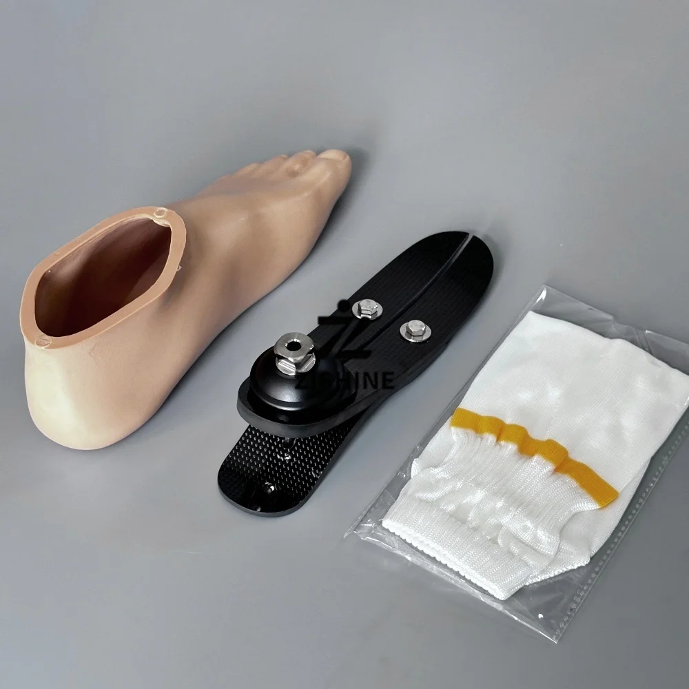 Carbon Fiber Prosthetic Foot Set Dynamic Elastic Footplate with PU Cosmesis Shell and Spectra Sock for Lower Limb Amputees