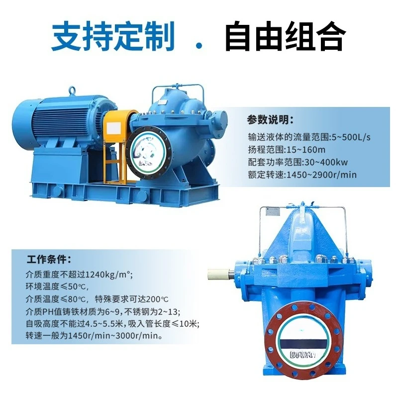 Horizontal double suction pump SH type single stage double suction centrifugal pump large flow