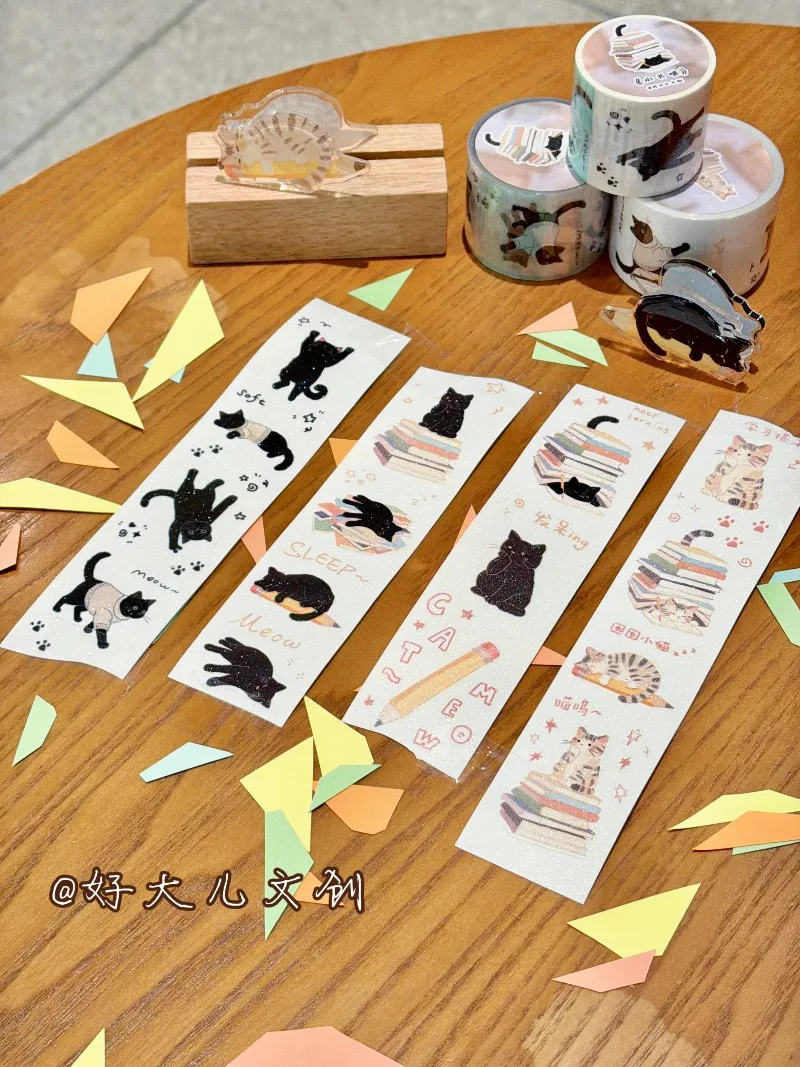 Niedliche Buchkatzen-Stanzformen aus PET, Yupo Washi Tapes, Bastelbedarf, DIY Scrapbooking, Kartenherstellung, Dekorative Planungssticker
