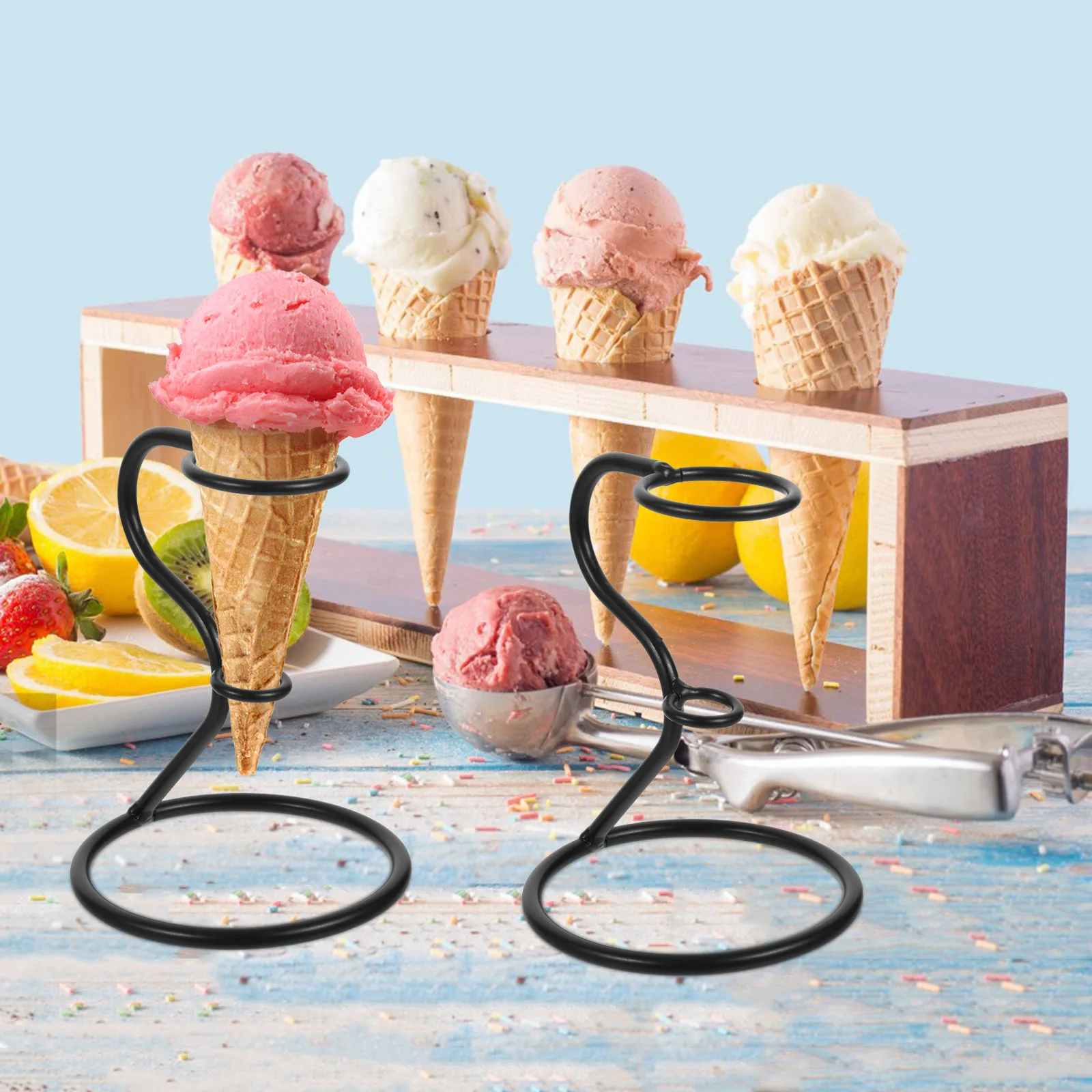 

1pc Cream Cone Holder Metal Display Stand For Party Ice Cream Support Picnic Bakery Wedding Reusable Desktop Support Rack