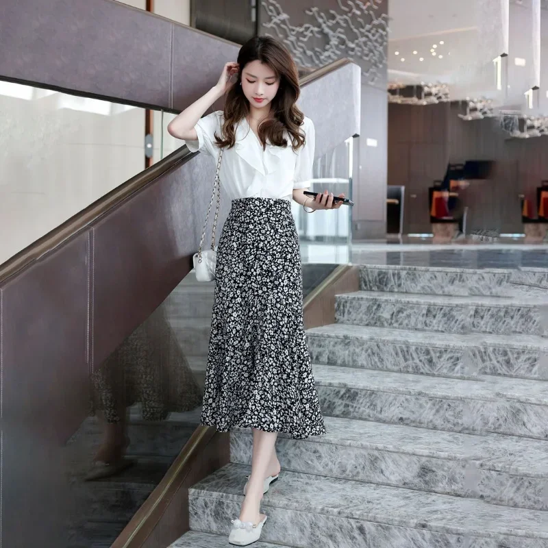 Women's Skirt Chiffon Female Skirts Summer 2024 Stylish Korean Style Modest Chic and Elegant Casual Clothing Trend Streetwear V