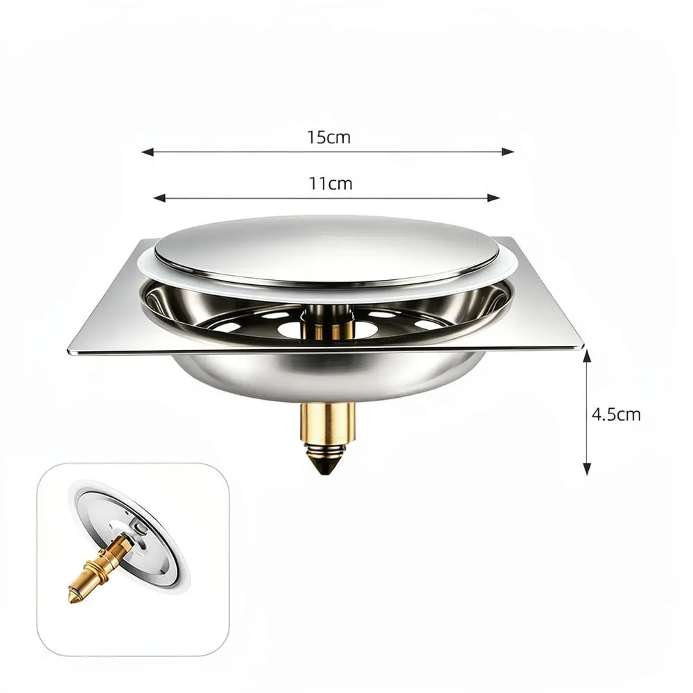 Bathroom Sewer Drainage Cover Stainless Steel Bounce Push Floor Drain Anti Insect Modern Square Round Grid Filter