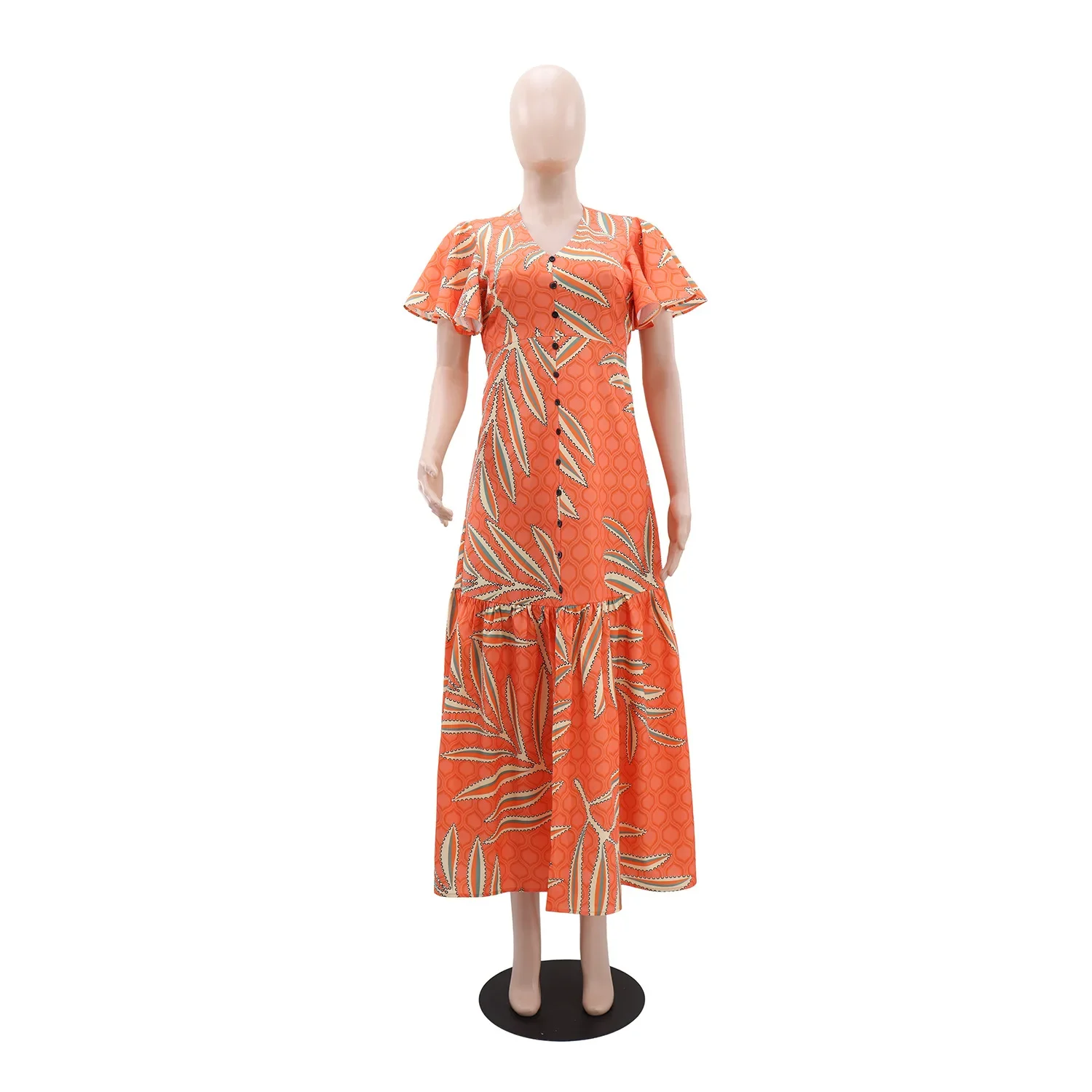 فستان نسائي فساتين طويلة A Line Vestidos ملابس الشارع الشهير رقبة على شكل V وأكمام قصيرة مطبوعة أنيقة لصق Y2k عمل بقصة ضيقة وخصر عالي 2025