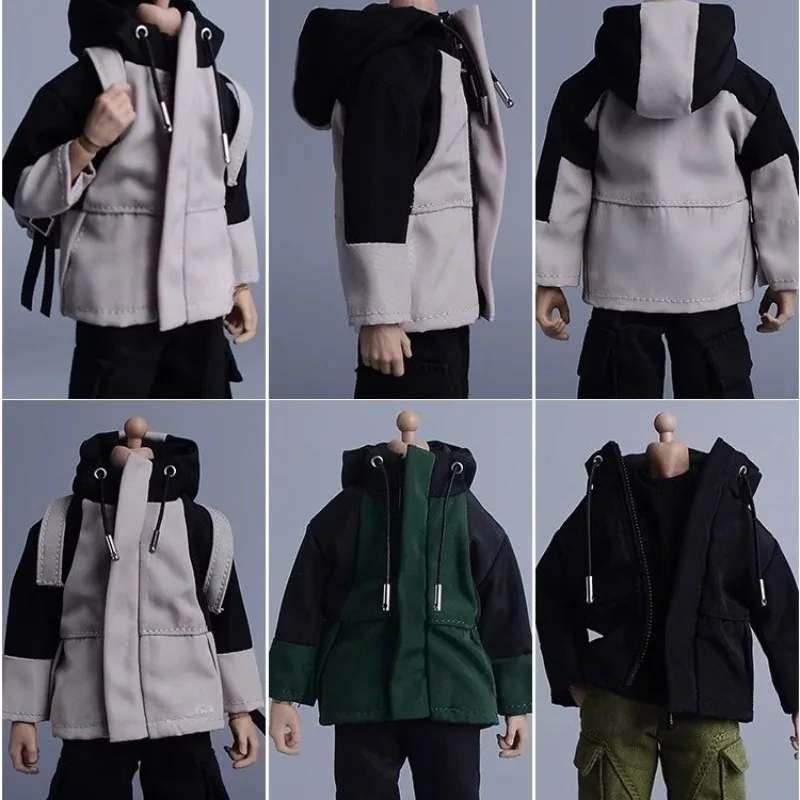 1/12 Scale Male Soldier Mountaineering Hooded Zipper Charge Clothes Model for 6-inch Action Figures BJD Body Decoration
