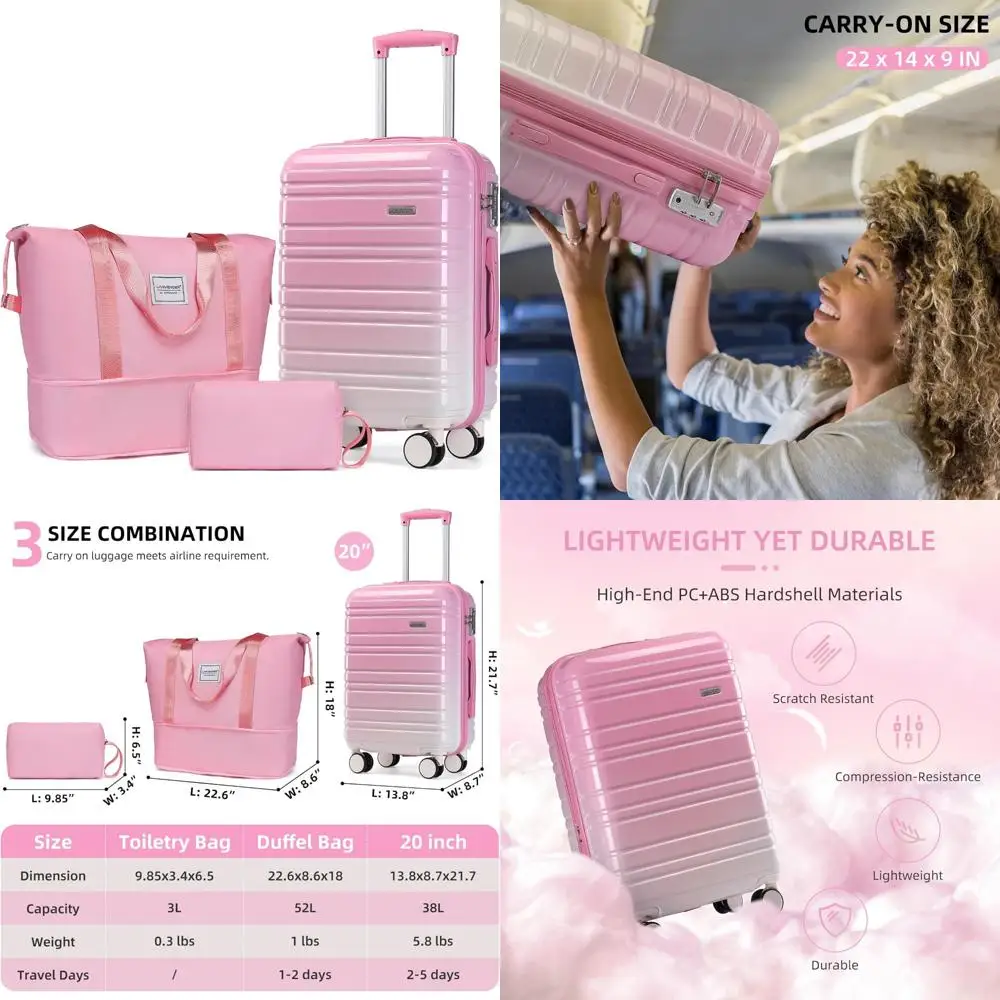 

Набор чемоданов из 3 предметов — 20-дюймовый чемодан-спиннер с твердой поверхностью, одобренный авиакомпанией, материал ПК + АБС-пластик большой вместимости для Trav