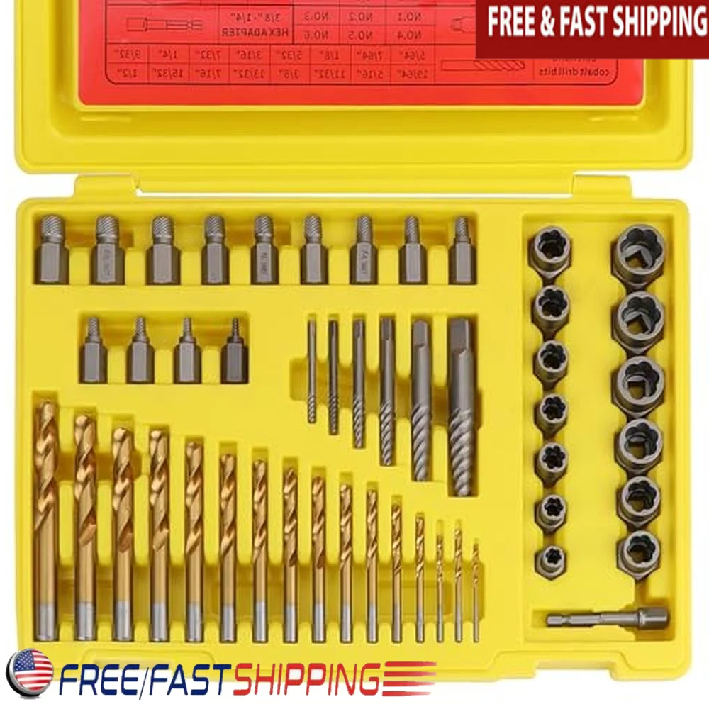 49-Piece Bolt Screw Extractor Left Hand Cobalt Drill Bit Set Easy Out Tool Kit