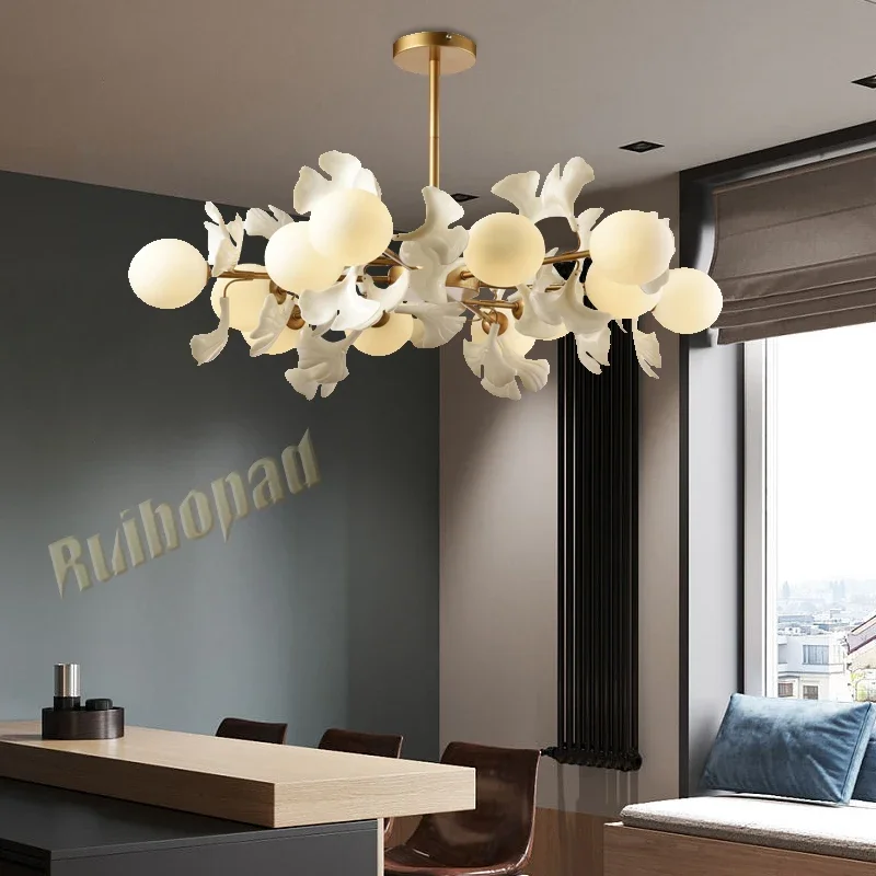 

Modern Bedroom Branch Ceiling Chandelier LED Originality Bedroom Restaurant Living Room Study Hotel Ginkgo Leaf Pendant Lights