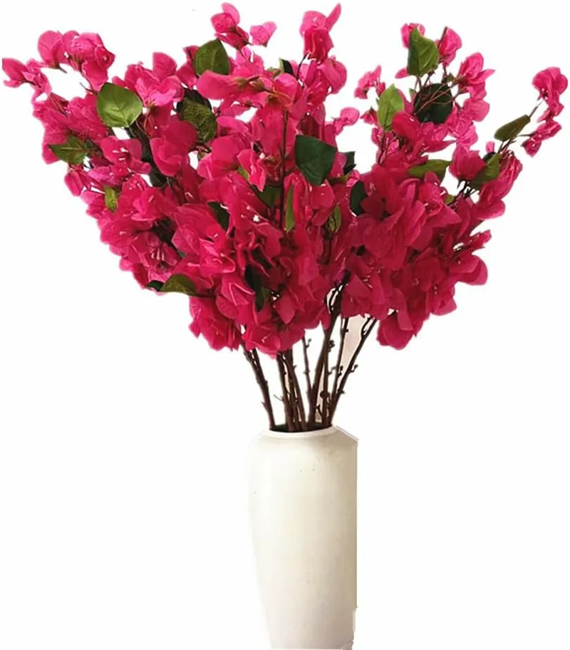 6pcs Rose Red Artificial Bougainvillea Flower Stem 35 inches Faux Silk Bougainvillea Spectabilis Blossom Tree Branch