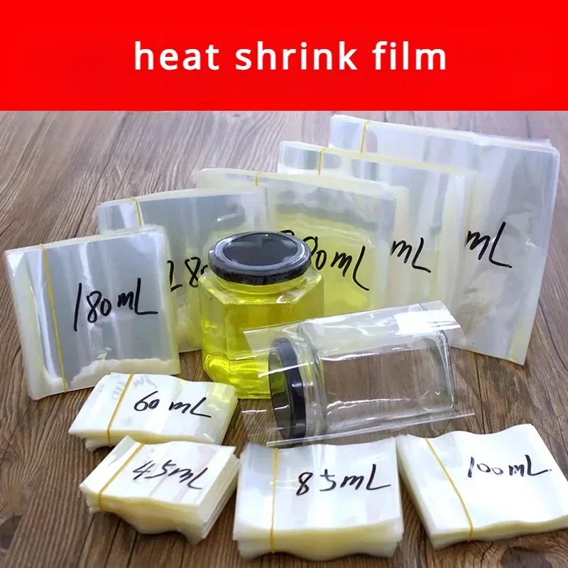 200pcs Fully Sealed Heat Shrink Sleeves Hexagonal Glass Bottle Full Body Contraction Film Disposable PVC Leak Proof Plastic Bag