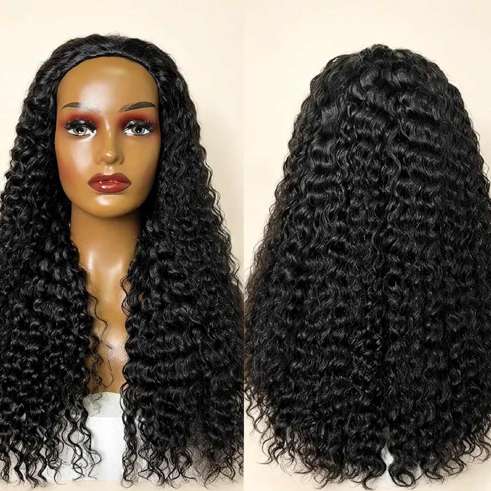 32 Inch Jerry Curly Half Wig Human Hair Seamless Jerry Curly 3 In 1 Half Wig Clip In No Sew In Natural Color 250% Density Wig