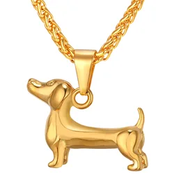 U7 Cute Dog Necklace Gold Silver Color Lovely Dachshund Pet Animal Jewelry Stainless Steel Best Gift for Dog Person Unisex