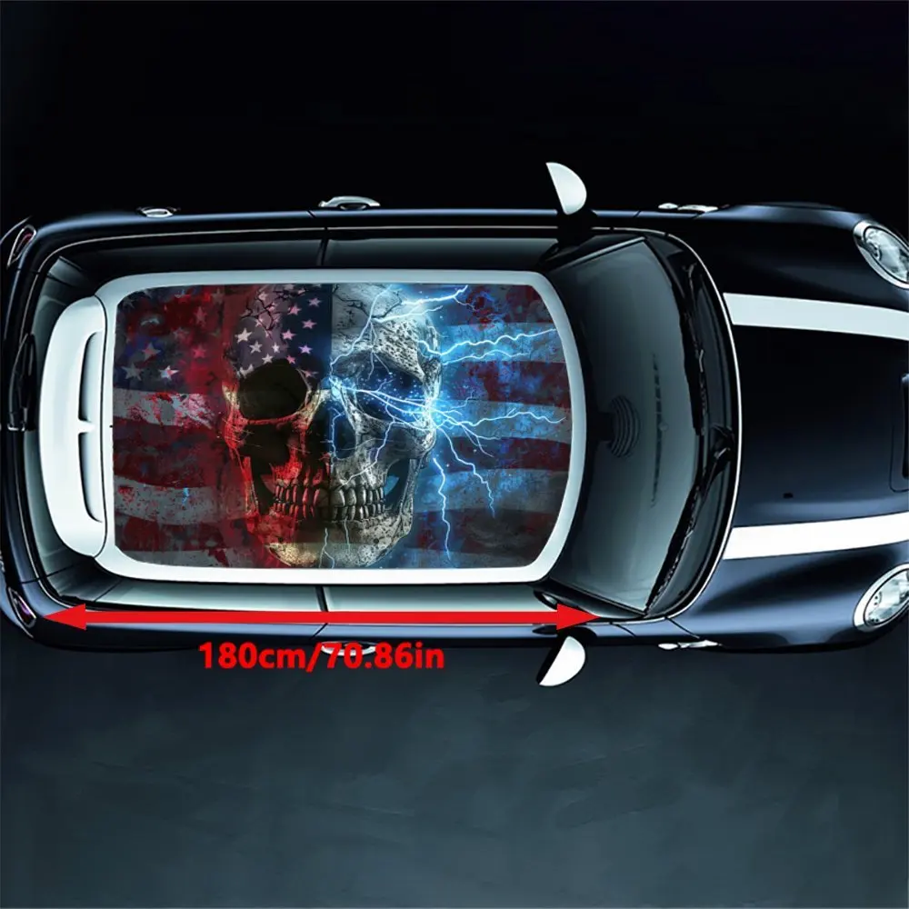 Skull pattern with lightning and flag intertwined car vinyl wraps, car roof graphic stickers, to create a unique ride