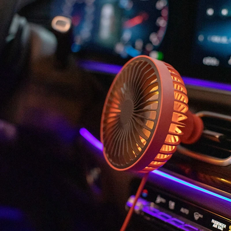 

Car Fan With Ambient Light 12V-24V USB Car Fan 3 Wind Speed A/C Vent Clip Fan 360 Degree Rotatable Portable Fan