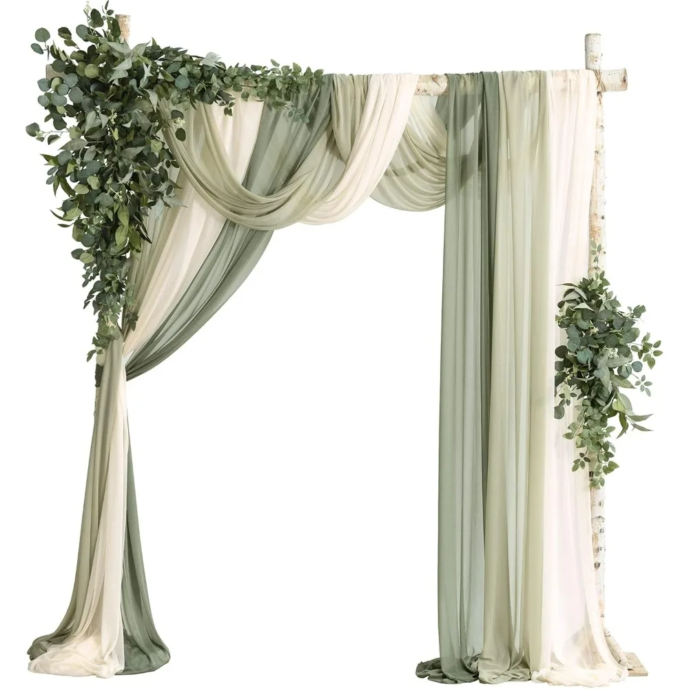 Artificial Wedding Arch Flowers with Drapes-, 2pcs Flower Arrangements  3pcs Hanging Sheer Drapes for Wedding  Decoratoion