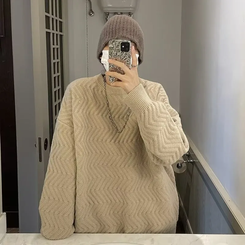 

Autumn and Winter Thick Sweater Men's Trendy Loose Knitted Sweater Winter Hong Kong Style Lazy Thread Clothes Outer